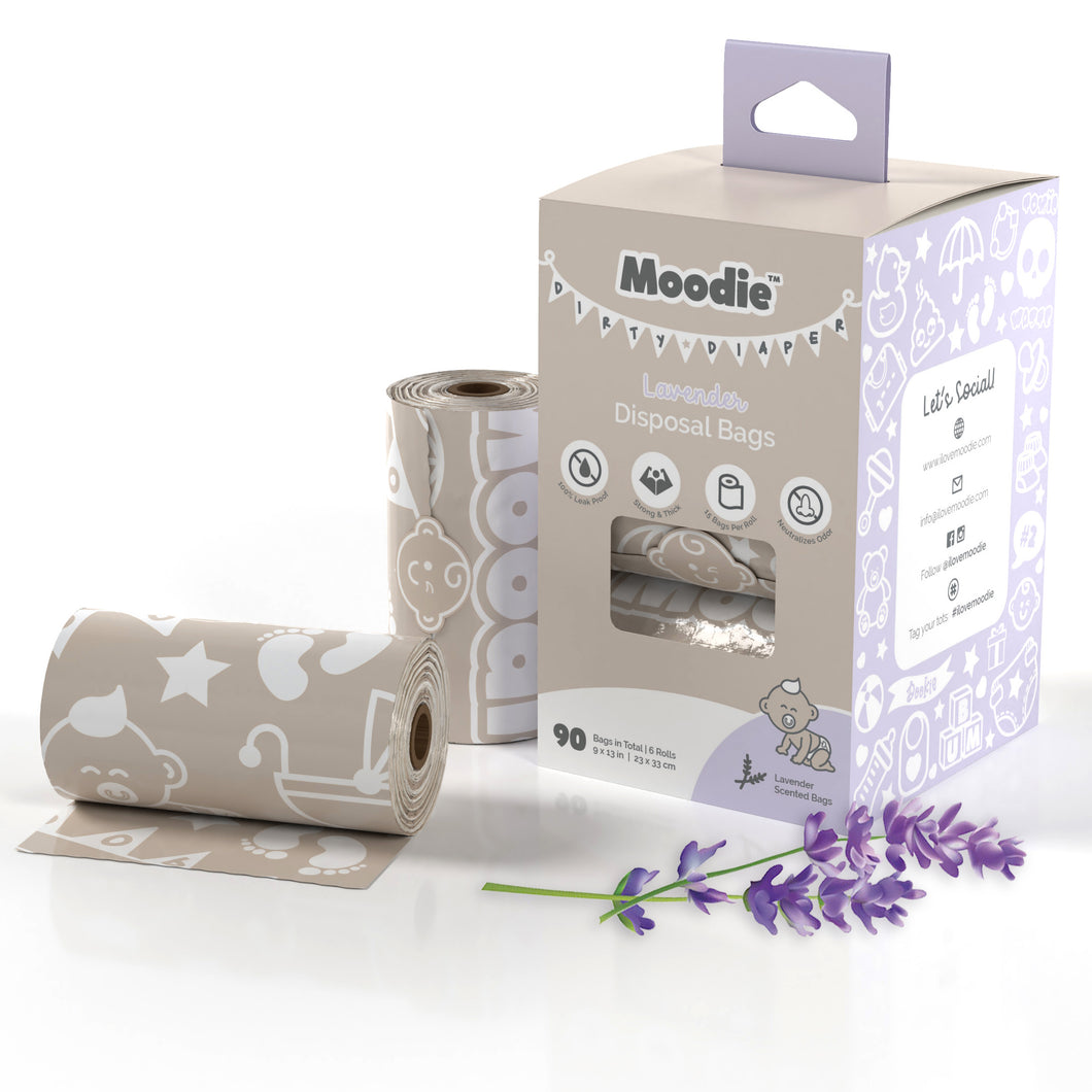 Baby Disposable Diaper Bags | LAVENDER SCENTED - 6 Roll Refill Pack